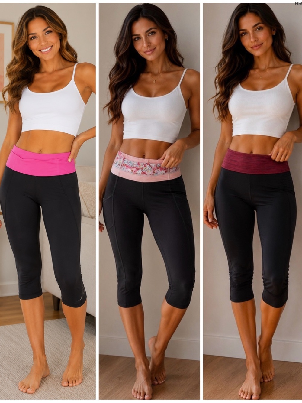 Lululemon Cropped Leggings Bundle - Set of 3 (Floral, Space Dye, Solid)